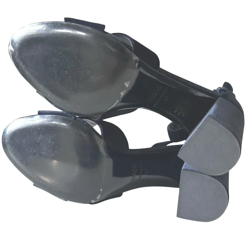 Maje Navy Velvet Bow Heels Womens Dress Sandals Block‎ Heel EU 41/US 10-10.5